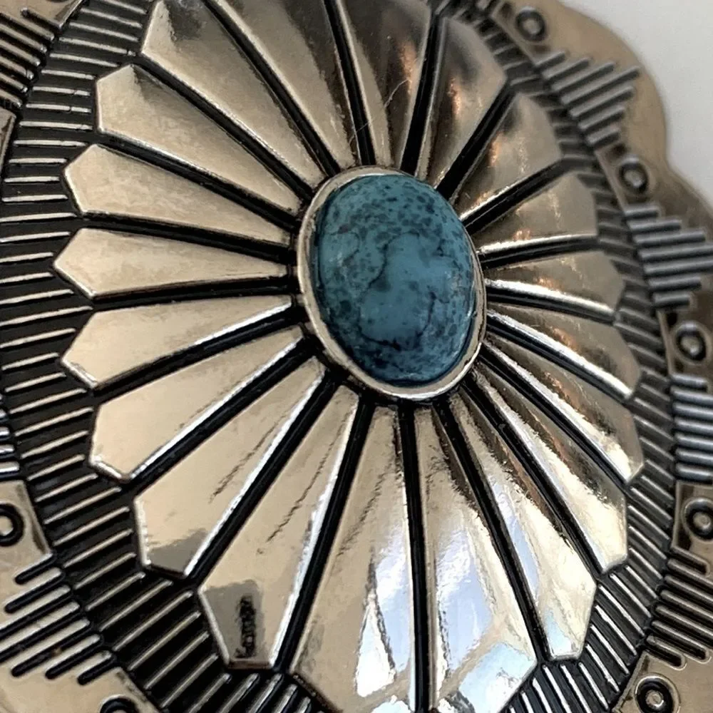 Western Cowgirl Concho Hair Tie, Silver Tone & Faux Turquoise